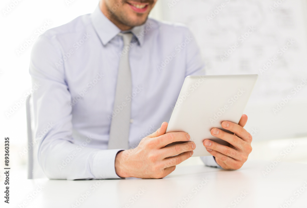 close up of businessman hands with tablet pc close up of businessman hands with tablet pc