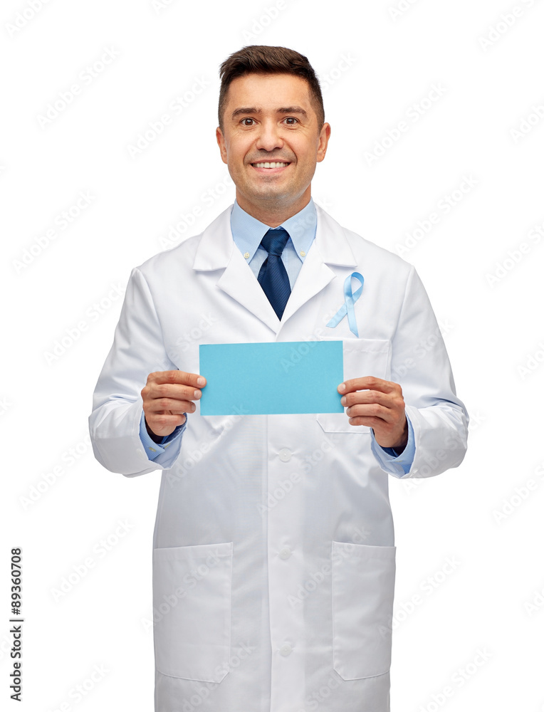 happy doctor with prostate cancer awareness ribbon happy doctor with prostate cancer awareness ribbon