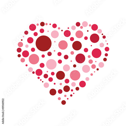 Red shades heart shaped dots on white background