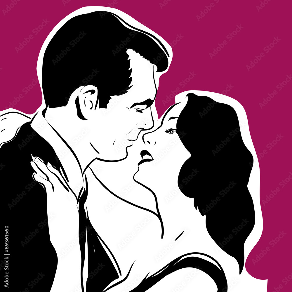 croquis deux couleurs portrait couple amour enlacé