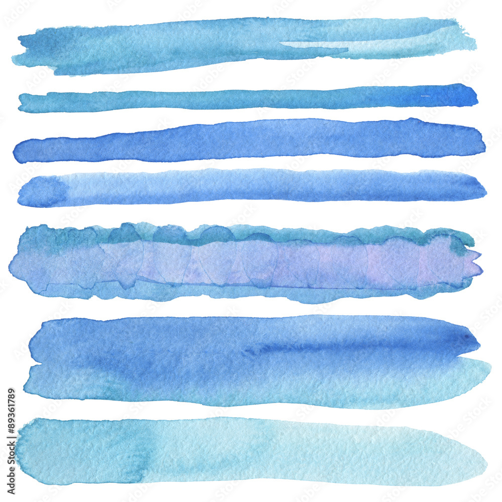 Fototapeta premium Set of watercolor brush strokes. Isolated on white.