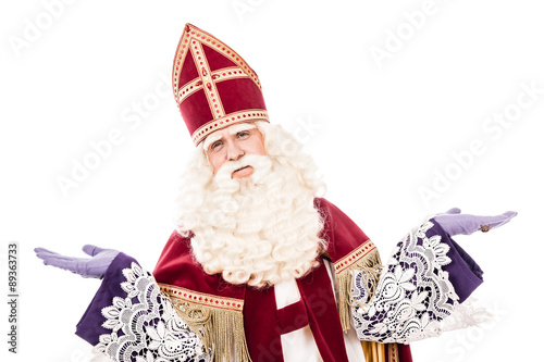 Sinterklaas on white background with arms wide