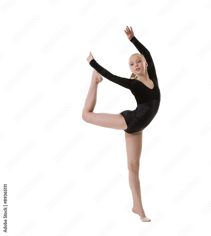 Obraz premium Sweet little gymnast posing in graceful posture