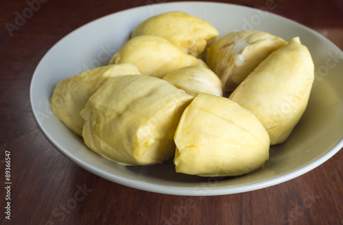 Durian peeled dish on wooden table