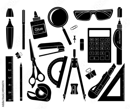 Stationery tools. Silhouettes