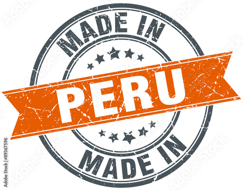 Peru orange grunge ribbon stamp on white