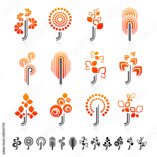 Icon set with tree and symbols