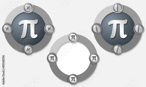 Set of three abstract icons with screws and pi symbol