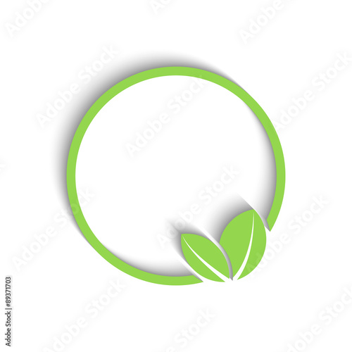 3D round green frame, fresh leafs of plant, mockup ecology emblem