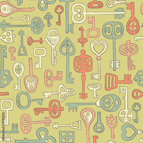 hand drawn vintage keys seamless pattern