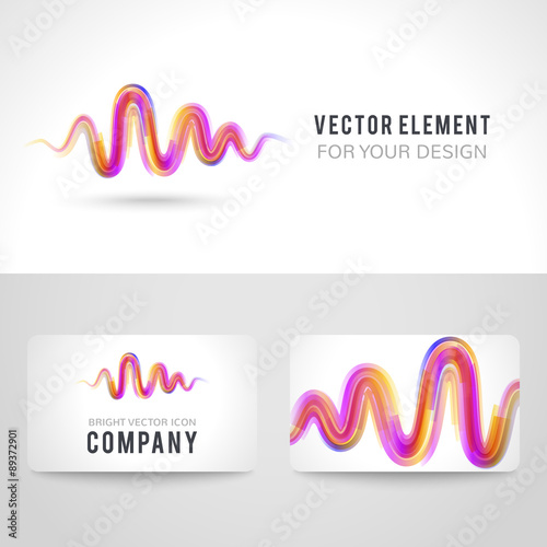 Business card template set, abstract pink wave background
