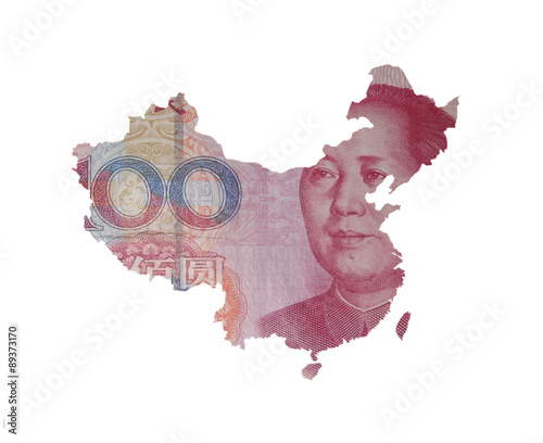 фотографія Map of China covered with 100 yuan bill, with Mao Tse-Tung on it