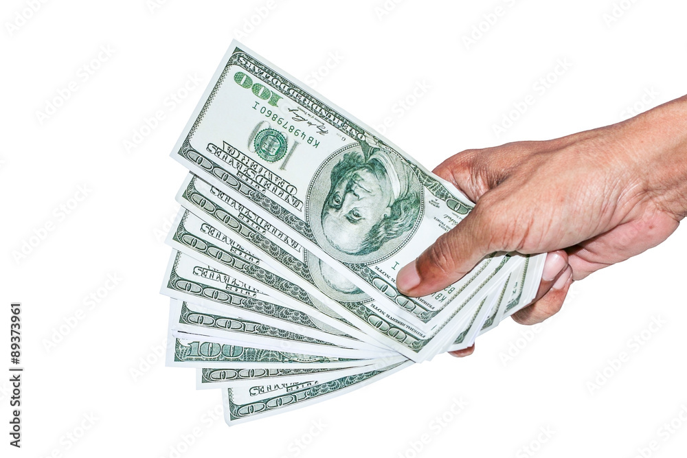 hand with dollar banknotes isolated. hand with dollar banknotes isolated.