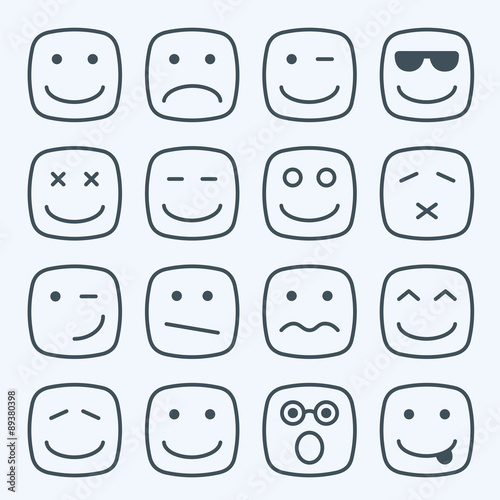 Thin line emotional square yellow faces icon