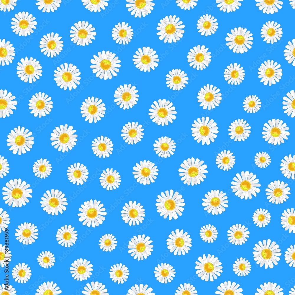 seamless bright daisies on a blue background
