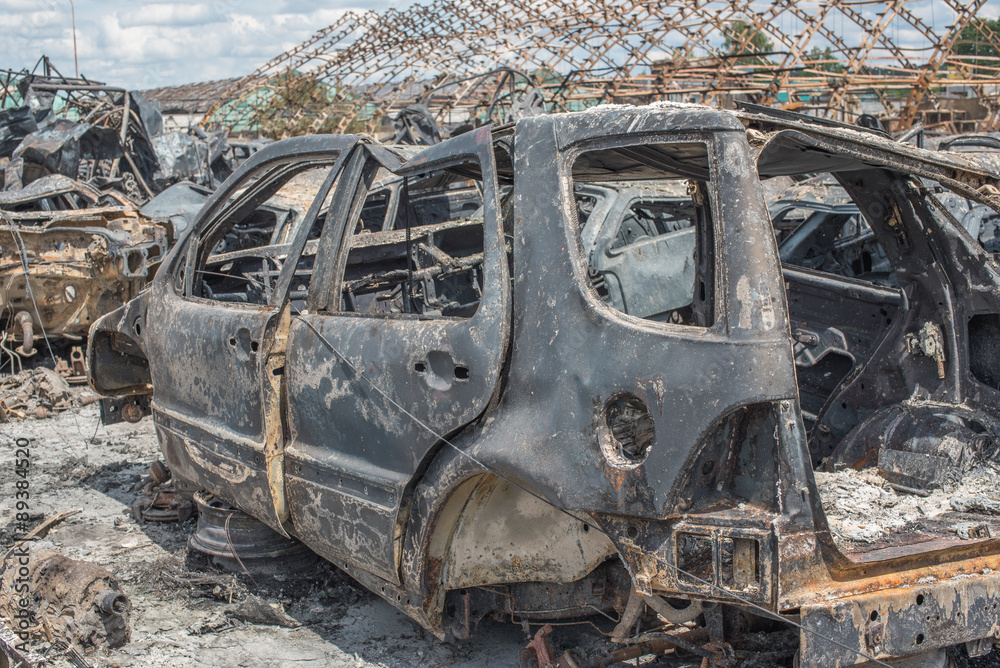 Burned cars after huge fire