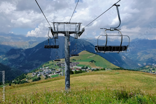 ski lift tower in the summer time photo