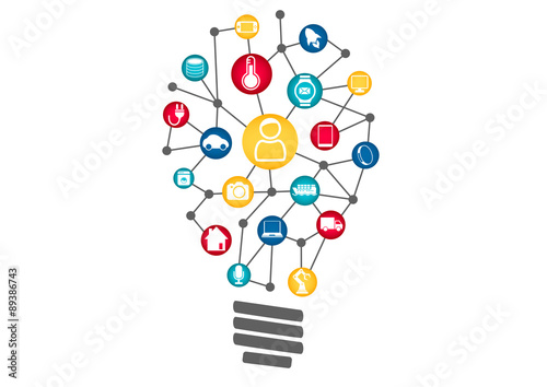 Internet of Things (IOT) concept. Vector illustration of light bulb representing machine learning and digitization