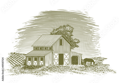 Woodcut Horse Barn