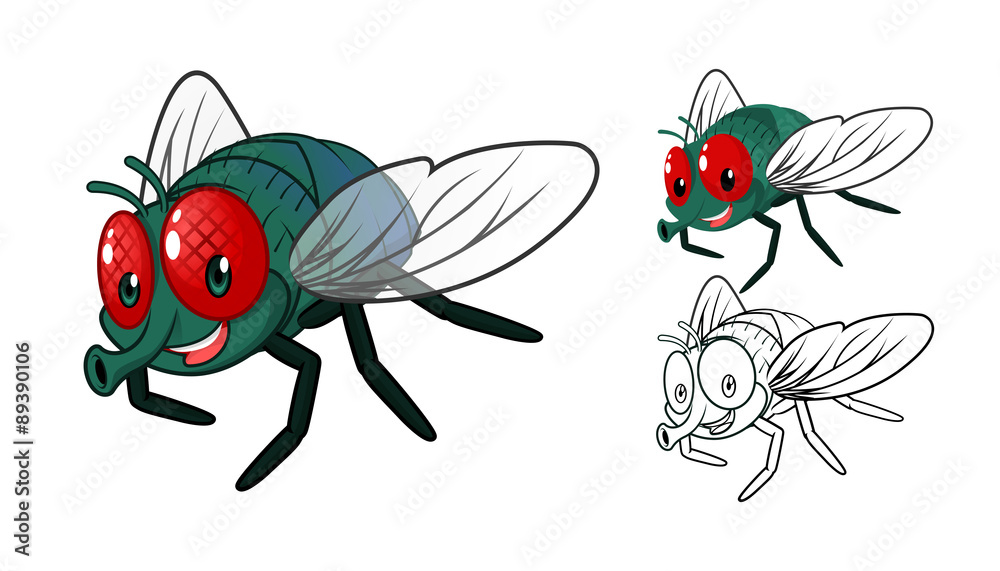 High Quality Detailed Fly Cartoon Character with Flat Design and Line ...