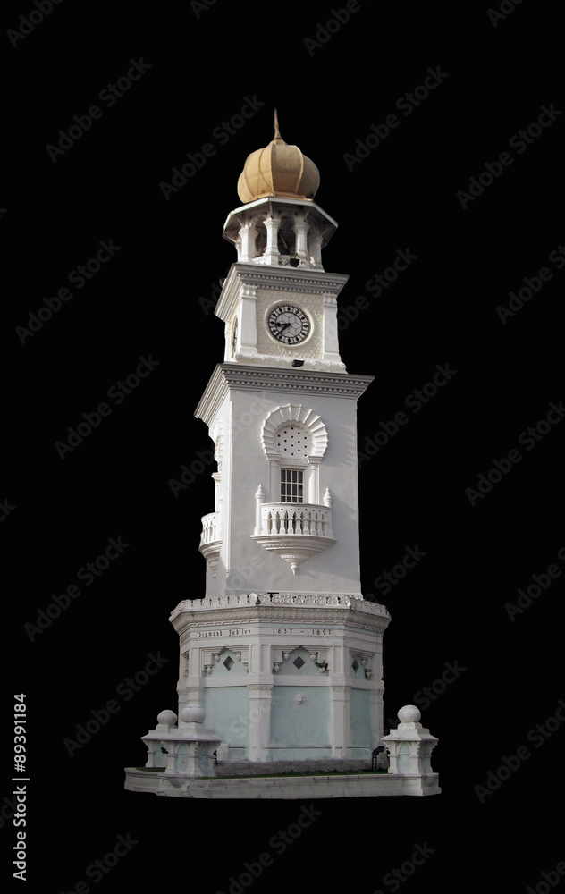 Malaysian Clock Tower/Clock tower isolated on black background