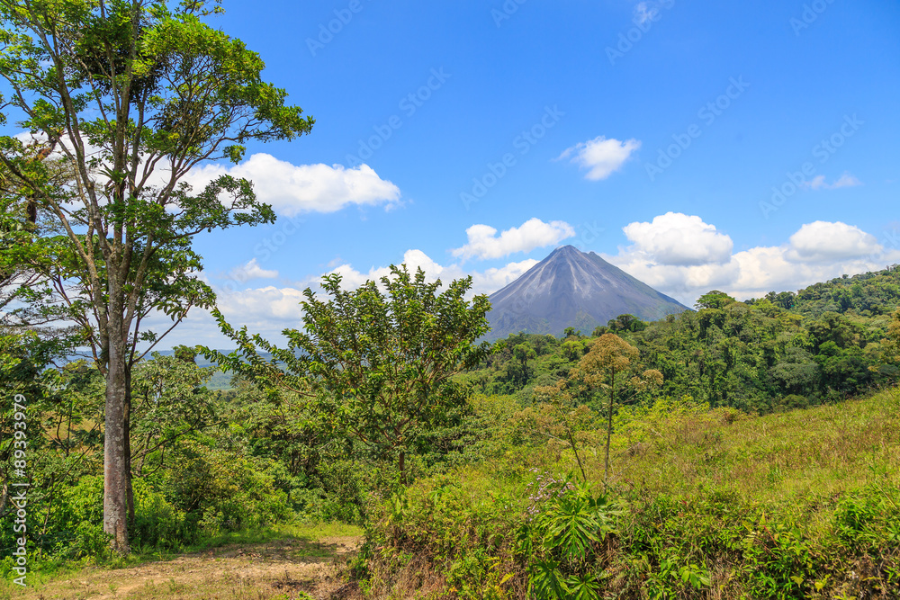 Arenal Volcano in Costa Rica as seen from a walking trail