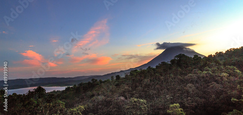 A "Cap" forms over Arenal Volcano in Costa Rica, at Sunset