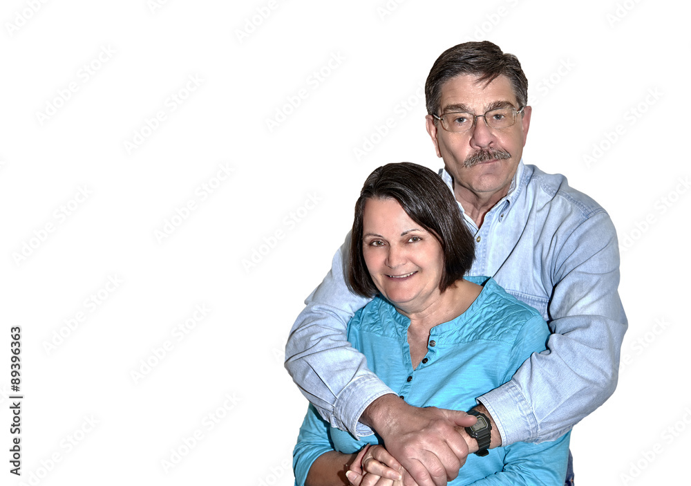 Senior Couple embracing with facial expressions isolated on white Senior Couple embracing with facial expressions isolated on white
