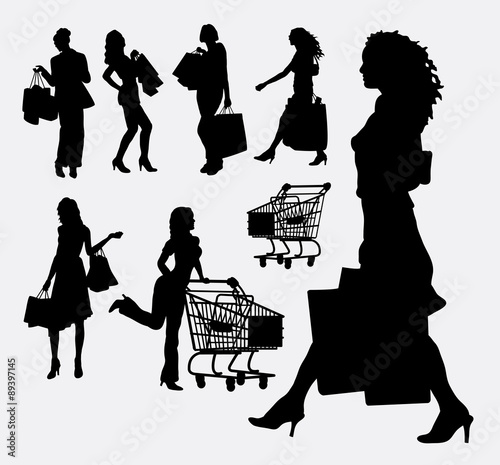 Female people shopping silhouettes