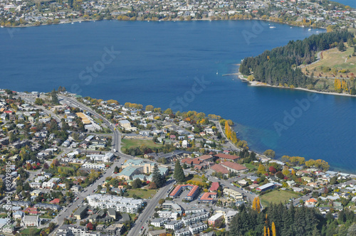 Lake Wakatipu from top view, Queenstown, New Zealand © niradj