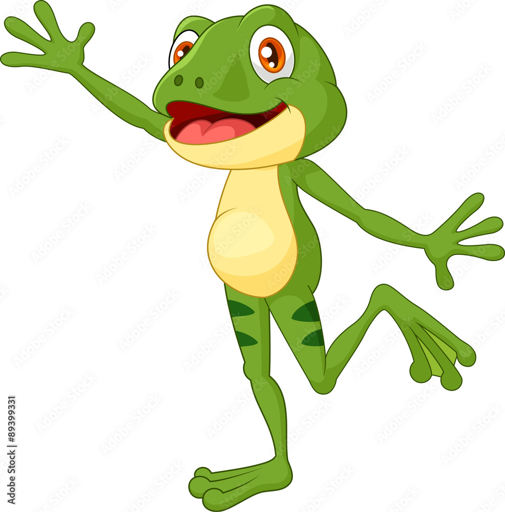 Obraz premium Cartoon cute frog waving hand