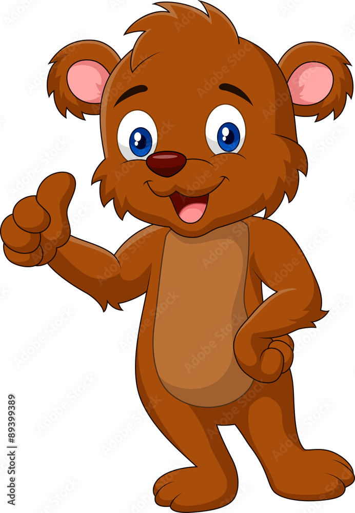 Fototapeta premium Cartoon teddy bear giving thumb up 