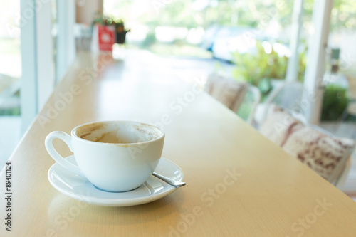 hot of coffee drink on wooden table bar in the cafe