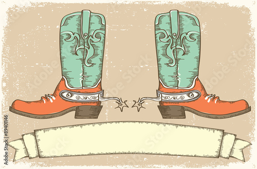 Cowboy boots and scroll for text .Vintage style
