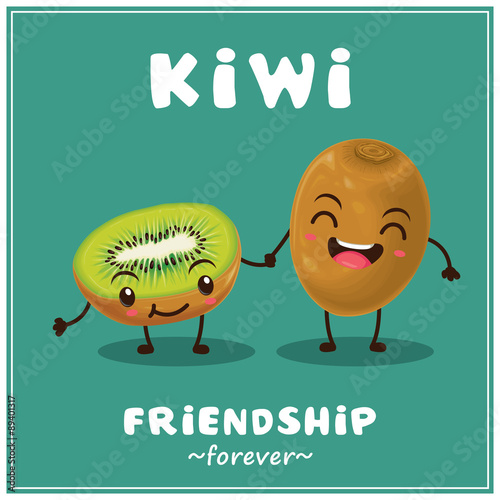 Vintage vector kiwi cartoon character illustration