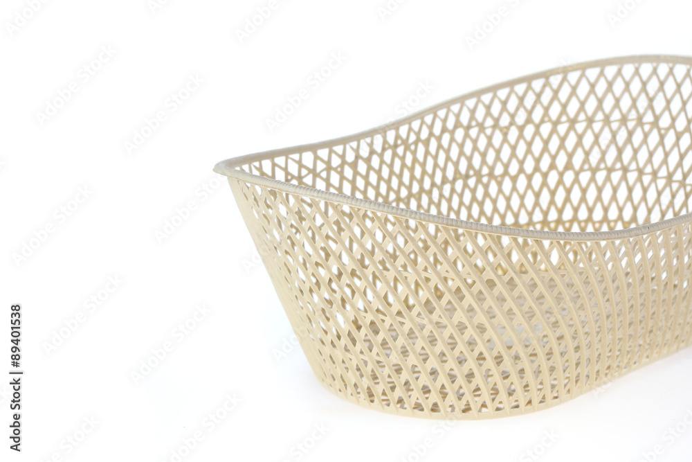 empty white basket plastic, isolated on white background empty white basket plastic, isolated on white background