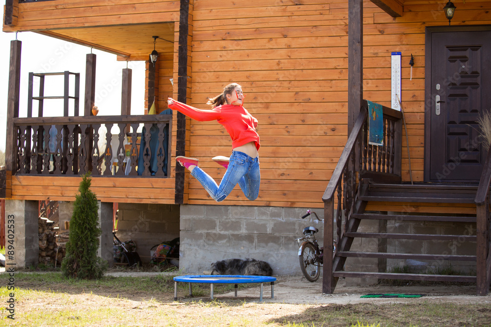 Happy girl jumping Happy girl jumping