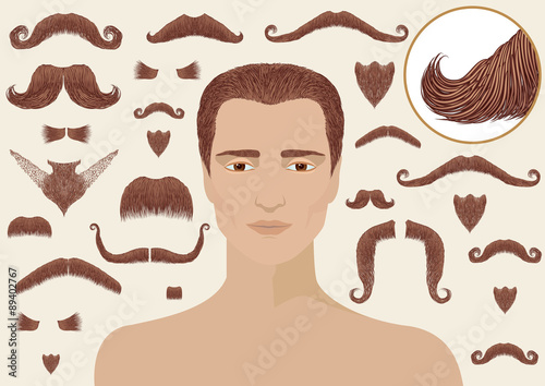 Mustaches and beards for man.Big collection isolated for design