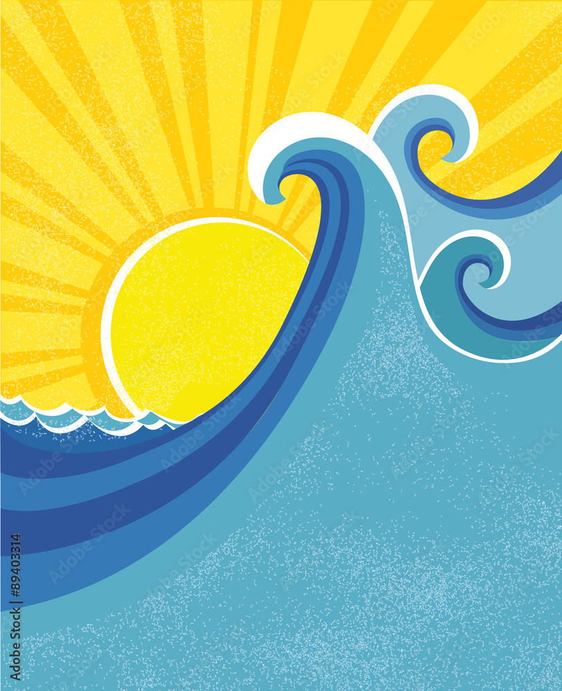 Fototapeta premium Sea waves poster. Vector illustration of sea landscape.