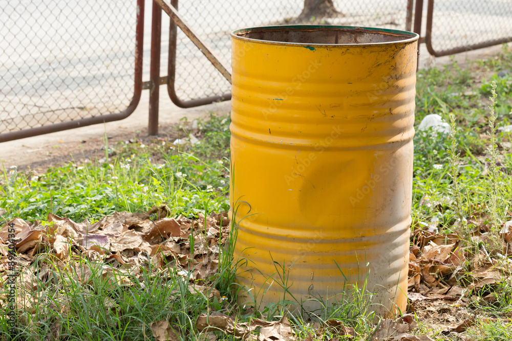 yellow trashcan of recycle old fuel tank yellow trashcan of recycle old fuel tank