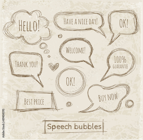 Speech and thought bubbles on vintage paper.