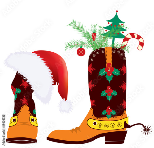 Cowboy boots and Santa's red hat for design