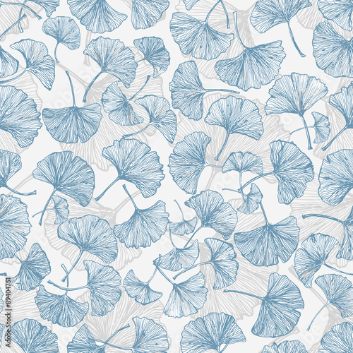 Floral seamless background with ginkgo leaves.