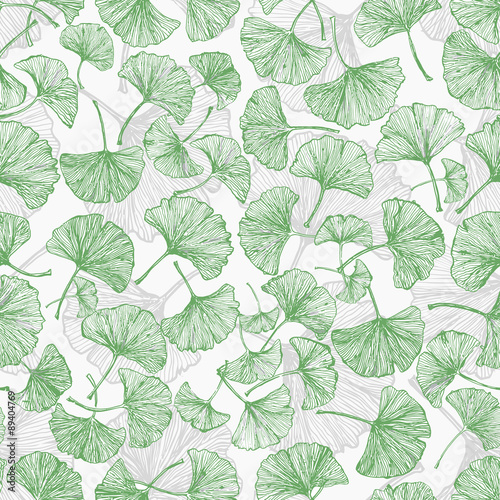 Floral seamless background with ginkgo leaves. © elinacious