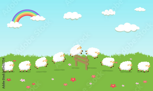 Seamless Pattern Queue Counting Sheep in Field