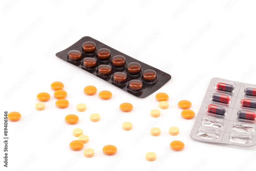 color pills isolate on white. color pills isolate on white.