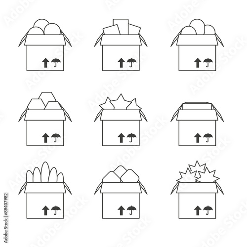 Set of templates with the full box, icons