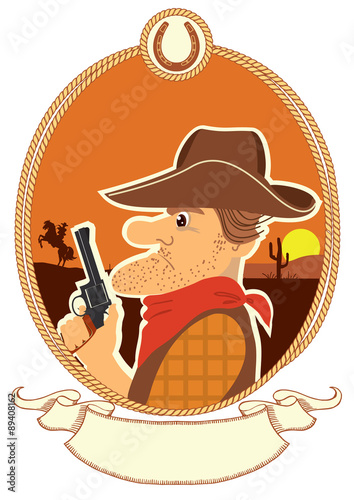 Cowboy portrait in decor rope frame.