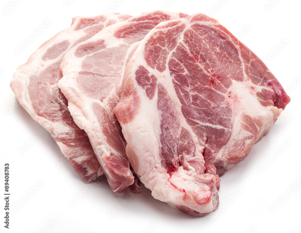 Raw pork meat slices.