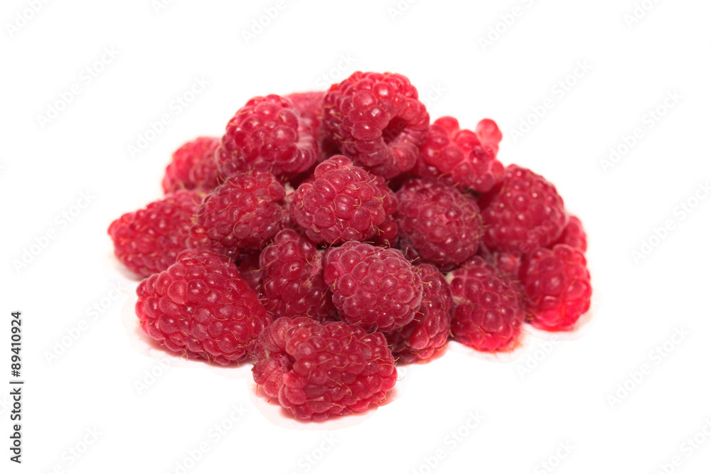 Raspberries over white background.
Raspberries over white background.